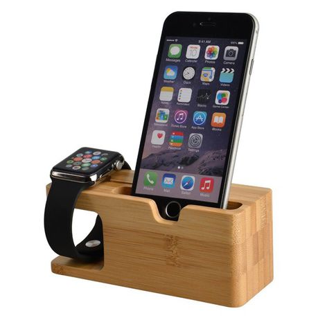 2 In 1 Bamboo Charging Dock Station For iWatch Iphone - Natural Wood_0