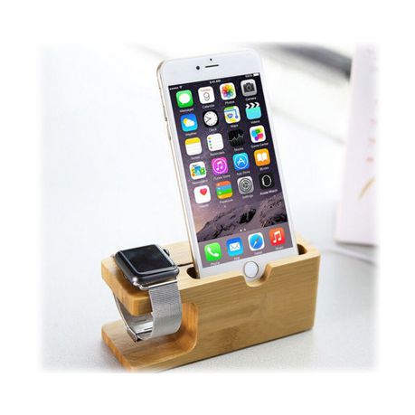 2 In 1 Bamboo Charging Dock Station For iWatch Iphone - Natural Wood_3