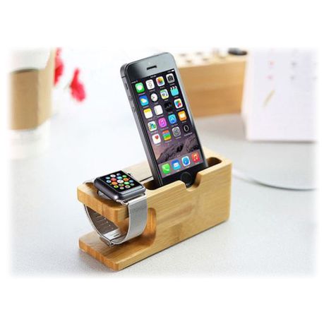 2 In 1 Bamboo Charging Dock Station For iWatch Iphone - Natural Wood_2