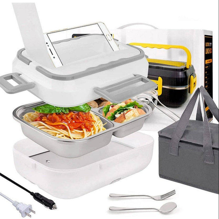 1.5L Portable Electric Lunch Boxes stainless steel Container with Insulation Bag - White/Gray_1