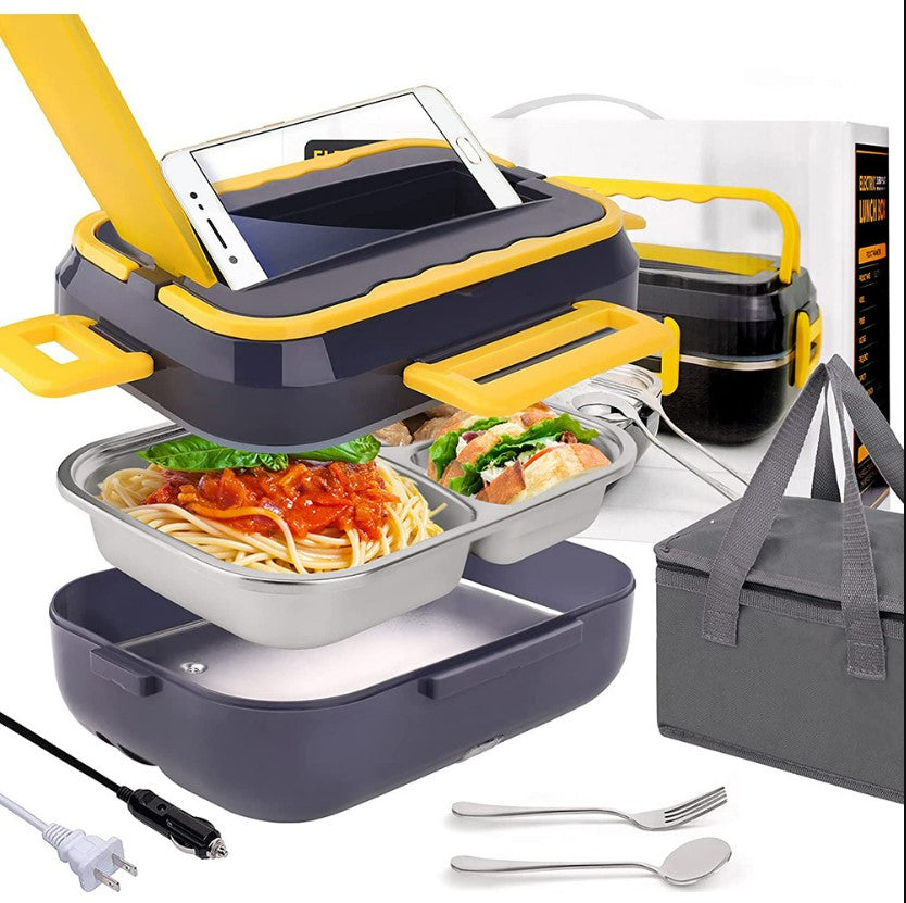 1.5L Portable Electric Lunch Boxes stainless steel Container with Insulation Bag - Black/Yellow_1