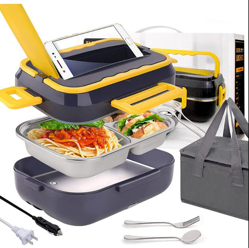 1.5L Portable Electric Lunch Boxes stainless steel Container with Insulation Bag - Black/Yellow_1